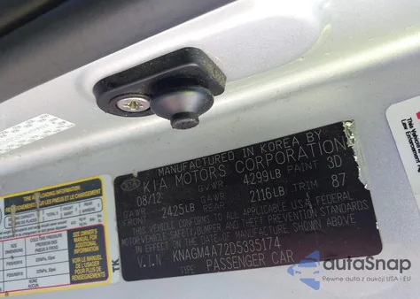 2013 Kia Optima Lx из США, поврежденный, VIN KNAGM4A72D5335174